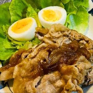 簡単！　豚肉丼！　玉ねぎ&ゆで卵入り